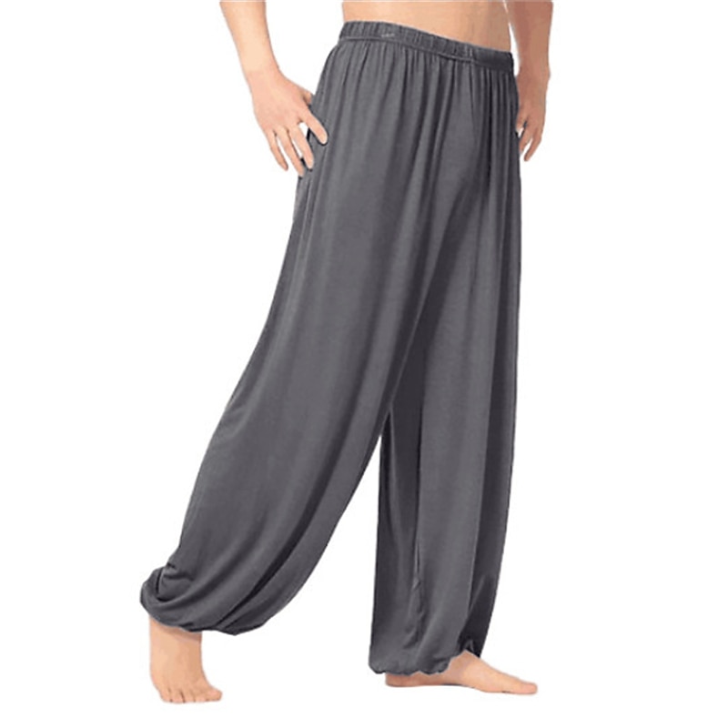 Men's Summer Pants Baggy Pants Beach Pants Harem Pants Boho Pants Elastic Waist Flowy Solid Color Comfort Breathable Casual Daily Beach Hippie Yoga Black White Micro-elastic3