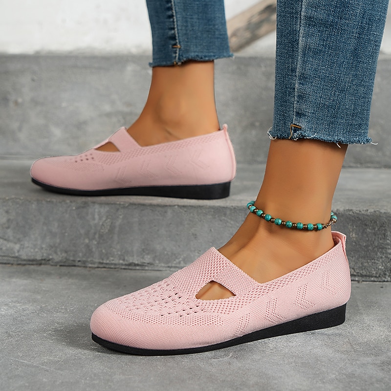 Women's Knit Slip-On Flats - Breathable Comfort Shoes for Casual and Everyday Wear