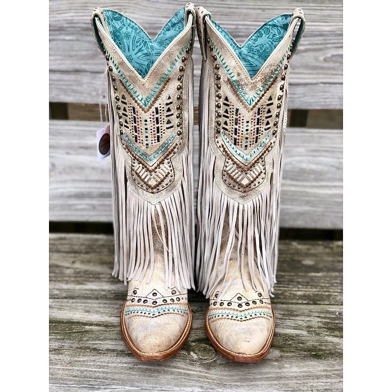 Tassel 1970s Shoes Western Boot Square Toe Hippie Cowboy Fancy Dress Women's Masquerade Party / Evening Pride Parade Pride Month Adults' Shoes3