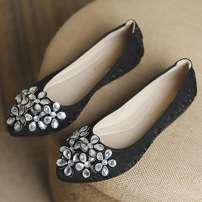 Women's Foldable Crystal Floral Embellished Wedding Flats - Comfortable Lightweight Travel Ballet Shoes2