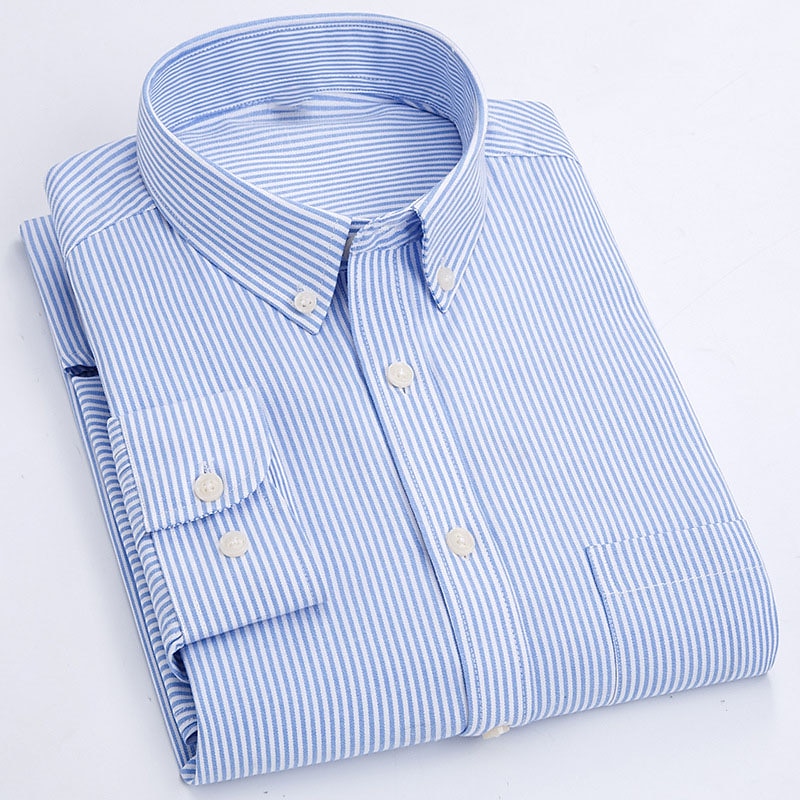 Men's Dress Shirt Striped Shirt Button Down Shirt Oxford Shirt Plaid / Striped / Chevron / Round Wedding Vacation Blue Sky Blue Dusty Blue Light Purple Long Sleeve Turndown Spring Fall Clothing