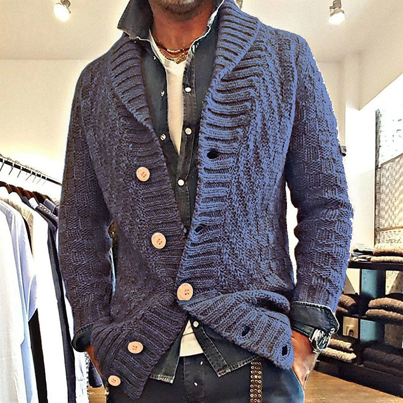 Men's Sweater Cardigan Cropped  Sweater Knit Knitted Lapel Daily Wear Clothing Apparel Fall Winter Black Blue M L XL3