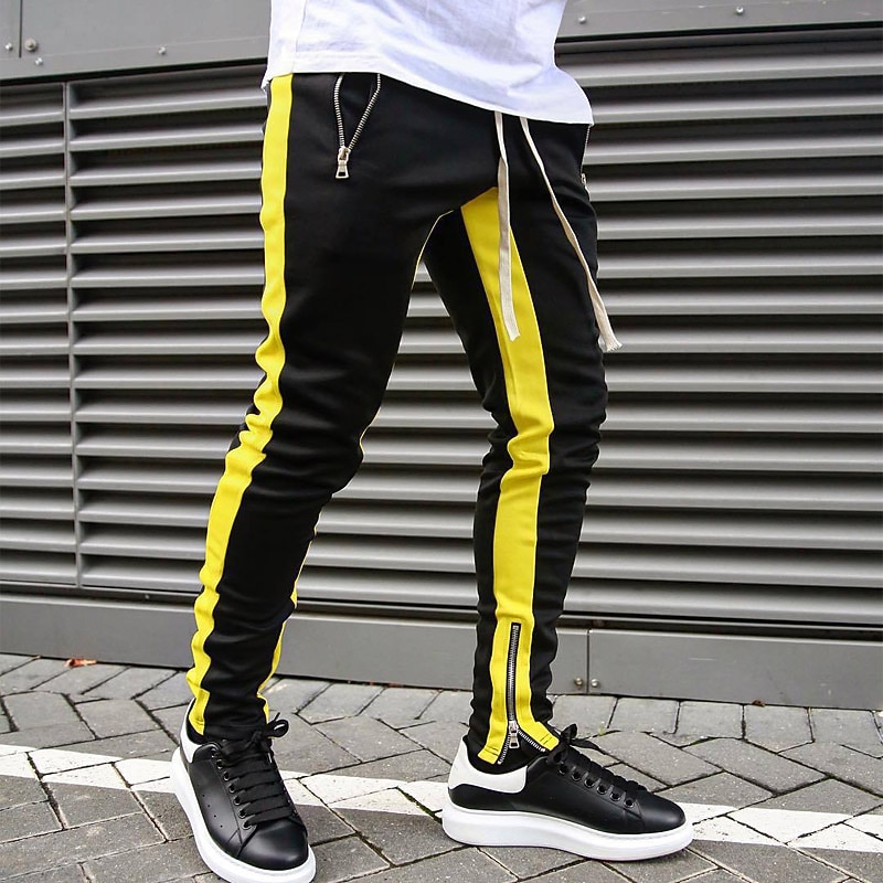 Men's Sweatpants Joggers Tapered pants Trousers Drawstring Elastic Waist Zipper Pocket Color Block Comfort Casual Daily Holiday Sports Stylish Black-White White & Blue Micro-elastic3