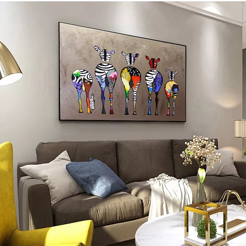 Nursery Oil Painting Handmade Hand Painted Wall Art Abstract Colorful Zebra Home Decoration Décor Rolled Canvas No Frame Unstretched3