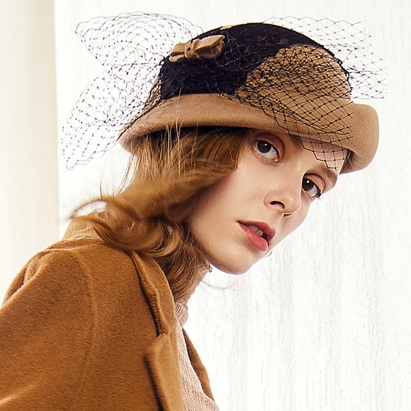 EE Autumn and Winter New Fashion Mesh Wool Hat British Elegant Banquet Beret Female4