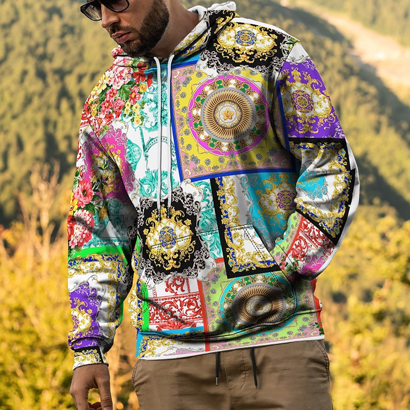 Men's Rainbow Graphic Prints Graffiti Hoodie Hoodies Sweatshirt Streetwear Designer Long Sleeve Hooded Daily Sports Black Red Print Spring &  Fall Designer3