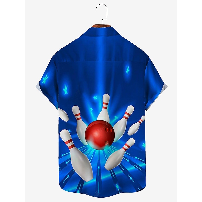 Men's Graphic Prints Bowling Ball Shirt Short Sleeves Shirt Turndown Outdoor Street White + Green Black Yellow Red Blue Print Button-Down Clothing Apparel Designer Casual Soft Breathable3