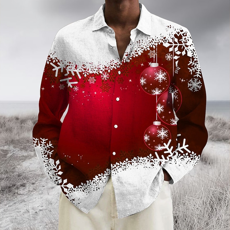 Christmas Men's Christmas Scene Printed Shirts Shirts Graphic Prints Snowflake Turndown Wine Blue Green 3D Print Street Casual Long Sleeve Button-Down Print Clothing Apparel Fashion Designer Casual