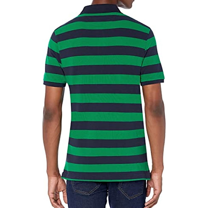 Men's Polo Shirt Golf Shirt Outdoor Casual Polo Collar Ribbed Polo Collar Short Sleeve Casual Comfortable Striped Button Front Button-Down Summer Spring Regular Fit Yellow Light Green Navy Blue Green2