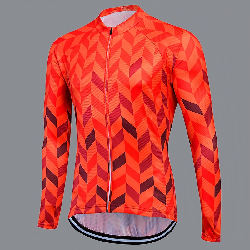 Men's Cycling Jersey Herringbone Patterned Long Sleeve Bike Sweatshirt Jersey Top with 3 Rear Pockets Mountain Bike MTB Road Bike Cycling Quick Dry Front Zipper Soft Reflective Strips Sports Skin Red
