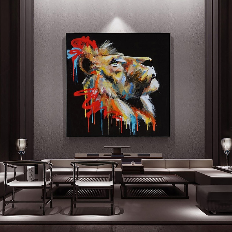Handmade Oil Painting Canvas Wall Art Decoration Modern Animal Lion Looking Up for Home Decor Rolled Frameless Unstretched Painting3