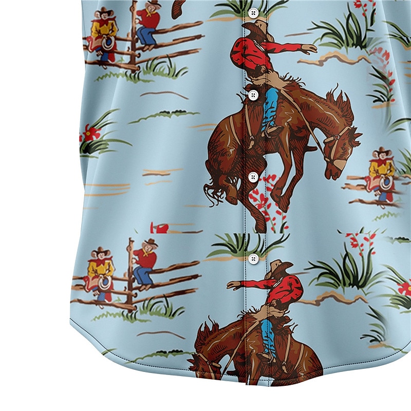 Kentucky Derby Men's Cowboy Shirt Summer Hawaiian Shirt Aloha Shirt Short Sleeves Shirt Turndown Vintage Tropical Fashion Street Casual Hawaiian Blue S M L4