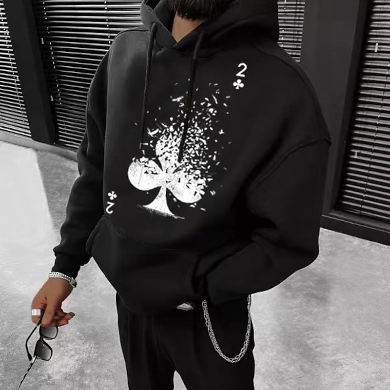 Men's Solid Color Poker Hoodie Hoodies Sweatshirt Streetwear Sportswear Long Sleeve Hooded Sports & Outdoor Casual Streetwear Apricot Black Drawstring Fall Winter Designer