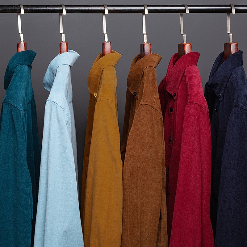 Men's Dress Shirt Button Down Shirt Collared Shirt Corduroy Shirt Plain Wedding Party Wine Black Yellow Brown Long Sleeve Turndown Winter Clothing Apparel Button-Down2