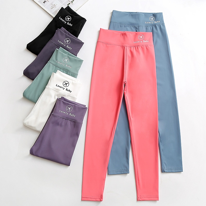 Kids Girls' Fleece Lined Leggings Solid Color Active Outdoor 7-13 Years Winter Black White Pink