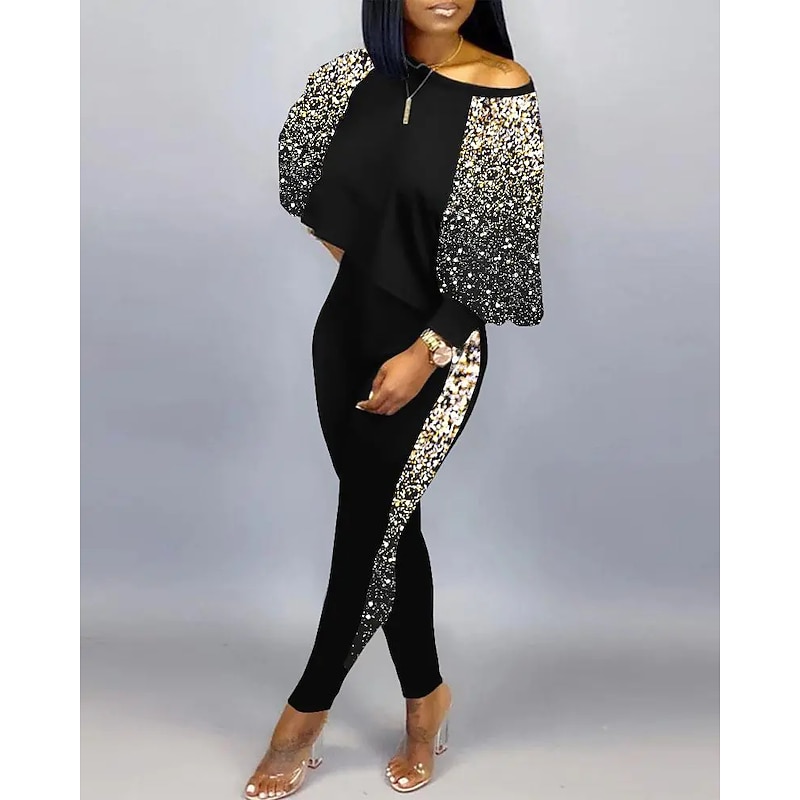 Women's Active Streetwear Tracksuit Pants Sets Sweatshirt Pants Trousers Long Sleeve Crew Neck Graphic Print Sports Outdoor Casual Silver Black Brown Fall & Winter Regular Fit3