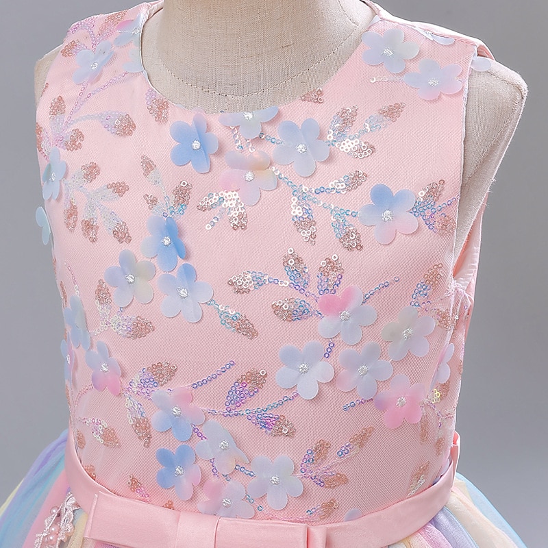 Kids Girls' Flower Girl Dress Party Dress Solid Color Sleeveless Performance Wedding Party Tie Knot Adorable Princess Polyester Maxi Floral Embroidery Dress Tulle Dress Summer Spring 3-13 Years Pink3