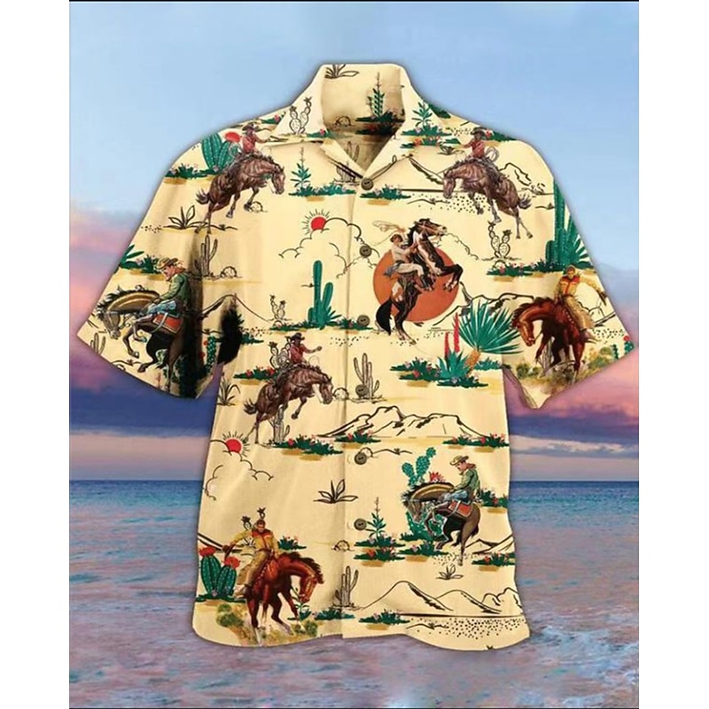 Men's Shark Fish Palm Tree Casual Shirt Summer Hawaiian Shirt Camp Collar Shirt Short Sleeves Shirt Turndown Hawaiian Designer Casual Going out A B C 3D Print S M L4