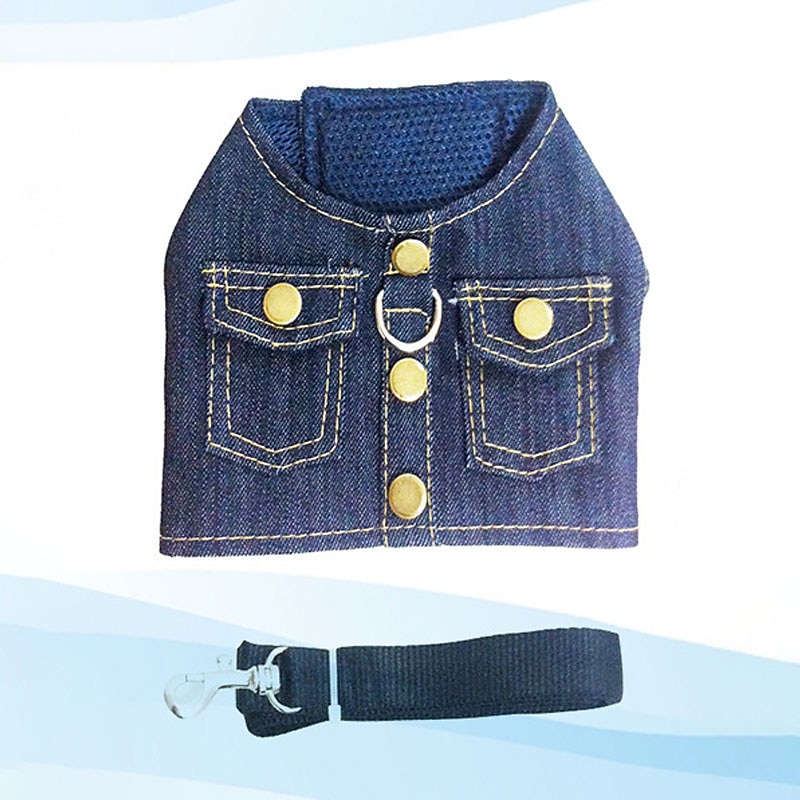 Dog Cat Leash Denim Jacket / Jeans Jacket Stylish Ordinary Casual Daily Soft Washable Comfortable Outdoor Casual Daily Walking Bichon Frise Chihuahua Pomeranian Baby Pet Papillon2