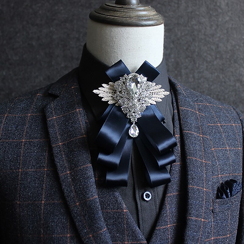 Men's Fashion Bow Tie Solid Color Black Champagne Yellow 2023