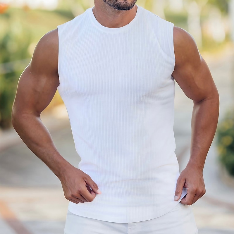 Men's Tank Top Vest Top Undershirt Sleeveless Shirt Sleeveless Crewneck Summer Plain Fashion Streetwear Workout Sports & Outdoor Athleisure Gym Black White Dark Navy Top Tee for Men