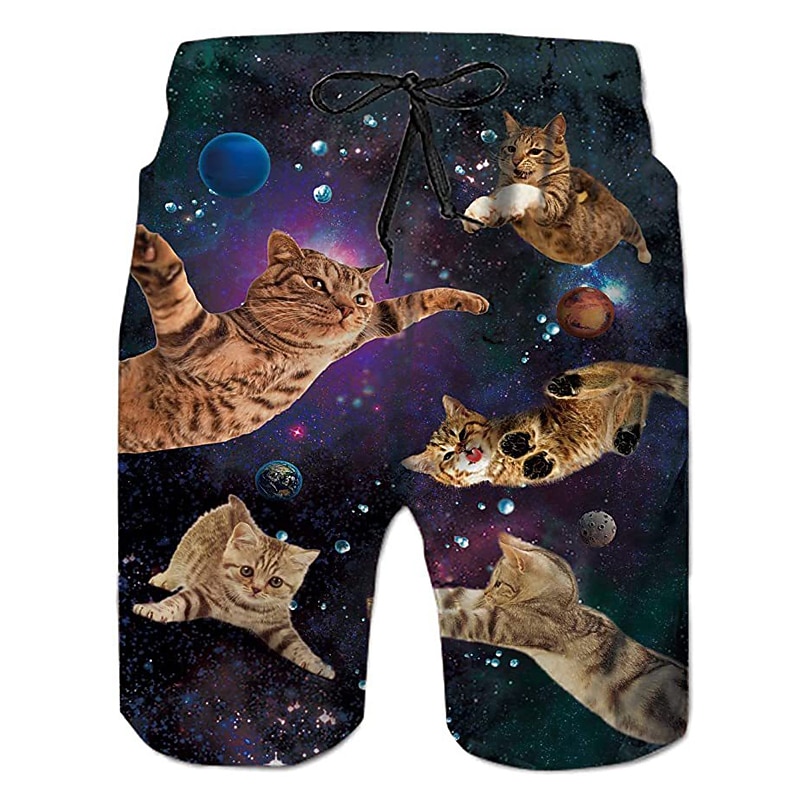 Men's Graphic Animal Cat Swimming Trunks Board Shorts Swim Shorts Mid Waist Streetwear Hawaiian Boho Casual Daily Holiday Drawstring Elastic Waist 3D Print Designer Clothing Apparel