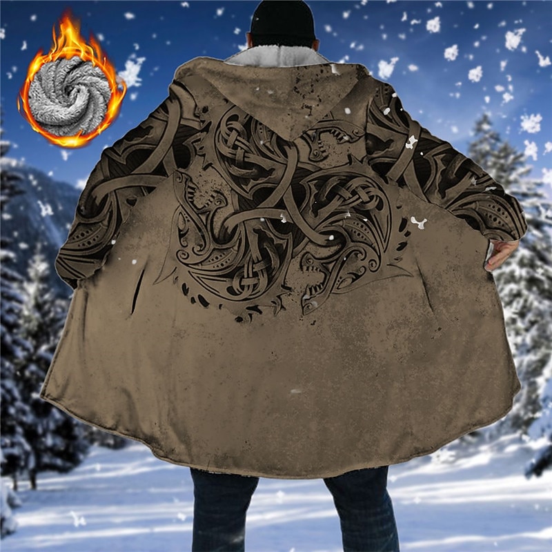 Men's Abstract Graphic Prints Winter Coat Fleece Jacket Coat Warm Comfortable Breathable Fashion Streetwear Sport Sports & Outdoor Daily Wear Going out Zipper Pocket Print Fall & Winter Hoodie Long3