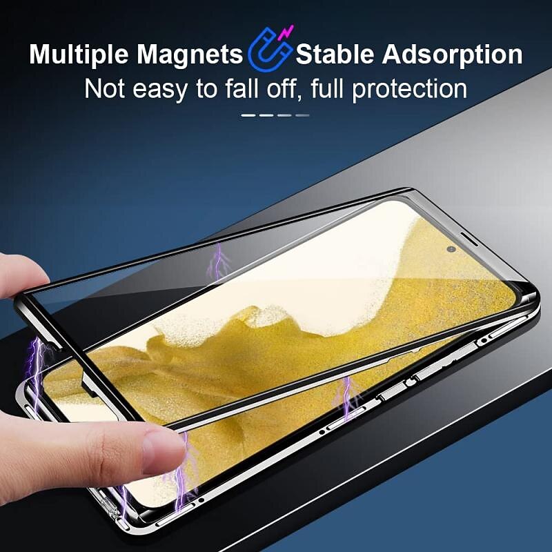 Phone Case For Samsung Galaxy S24 S23 S22 S21 Ultra Plus A34 A54 S20 A32 A52 Magnetic Adsorption Full Body Protective Dustproof Double Sided Transparent Tempered Glass Metal4