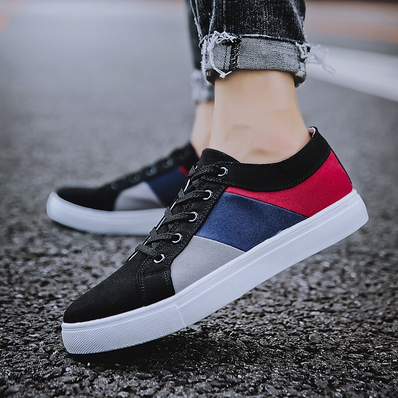Men's Sneakers Plus Size Skate Shoes White Shoes Walking Sporty Classic Casual Outdoor Daily Canvas Breathable Loafer Black White Color Block Summer Spring 7