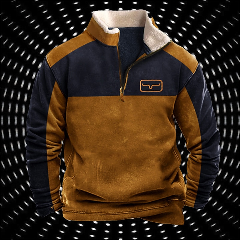 Men's Graphic Color Block Hoodie Hoodies Sweatshirt Streetwear Designer Long Sleeve Half Zip Sports & Outdoor Casual Daily Red Blue Print Fall & Winter Designer