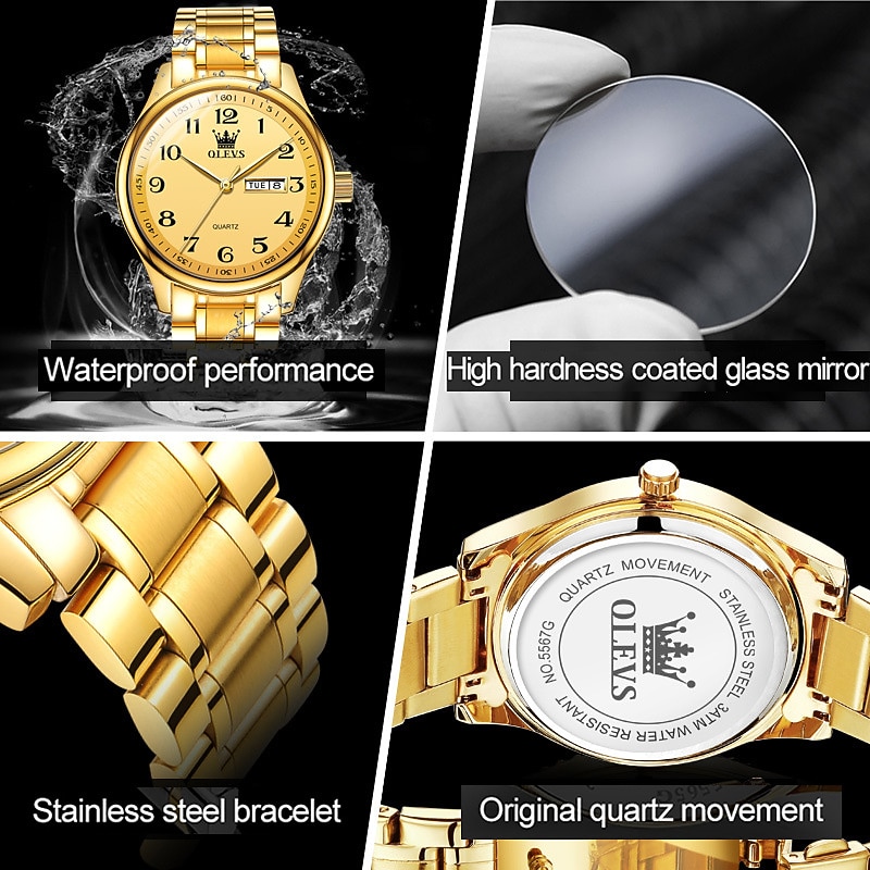 OLEVS Men Quartz Watch Calendar Large Dial Waterproof Day Date Titanium Alloy Watch2