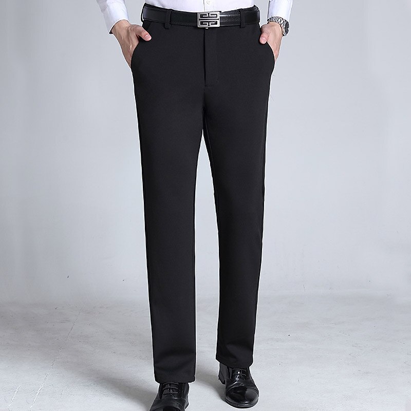 Men's Dress Pants Trousers Pocket Straight Leg Plain Wedding Office Work Chic & Modern Formal Black Navy Blue High Waist Micro-elastic2