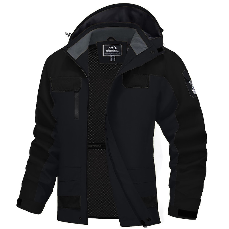 Men's Winter Jacket Hiking Jacket Rain Jacket Windcheater Jacket Sports & Outdoor Camping & Hiking Waterproof Windproof Hooded Spring Fall Winter Patchwork Ivory white Black Orange Army Green Dark3