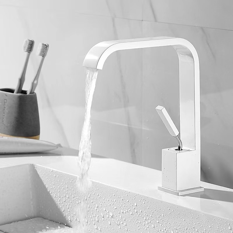 Waterfall Bathroom Sink Mixer Faucet, Monobloc Basin Taps Single Handle Wash Basin Faucets with Hot and Cold Hose Vessel Water Brass Tap Deck Mounted2