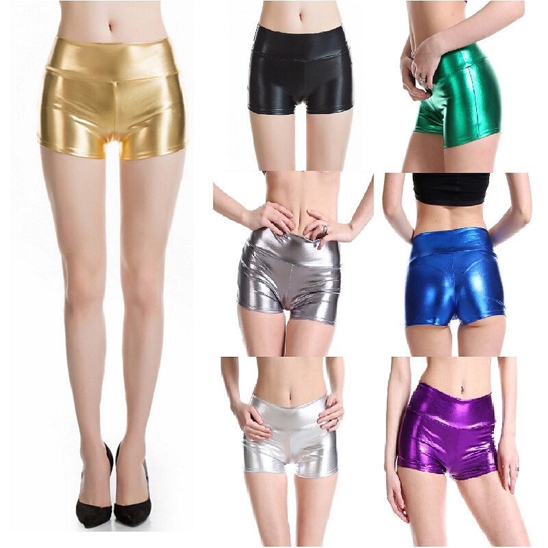 Metallic 1980s Shiny Latex Patent Shorts PU Leather Bodycon Fancy Dress Women's Carnival Costume Masquerade Party Bachelorette Party Pride Parade Adults' Shorts