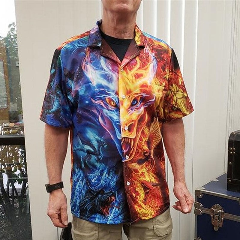 Men's Dragon Shirt Button Up Shirt Short Sleeve Tropical Fashion Hawaiian Casual Holiday Beach Summer Spring Turndown Print Button-Down Blue4