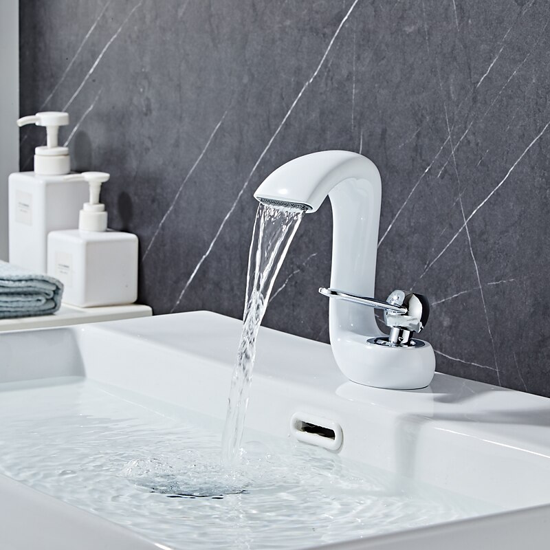 Bathroom Sink Faucet,Antique Brass Waterfall Single Handle One Hole Bath Taps with Hot and Cold Switch3