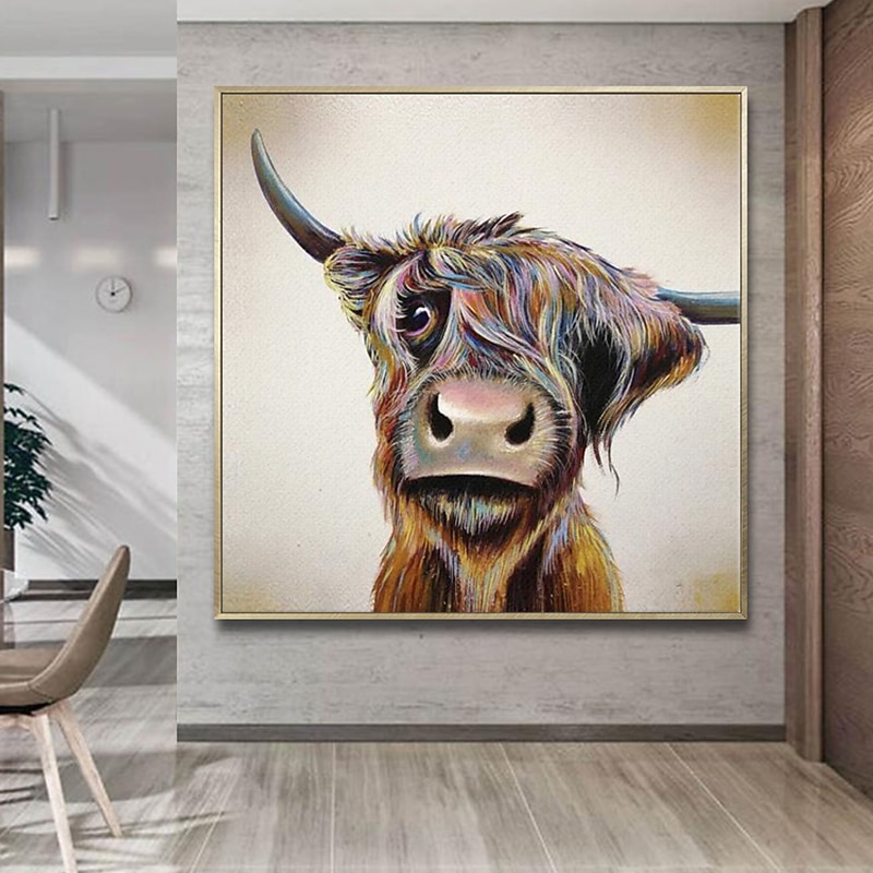 Handmade Oil Painting Canvas Wall Art Decoration Modern Cute Animal Yak for Home Decor Rolled Frameless Unstretched Painting2