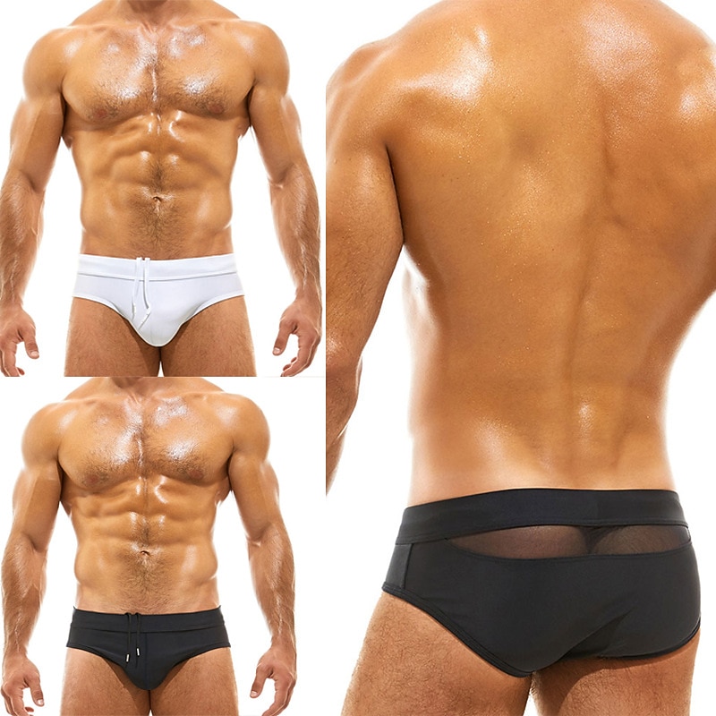 Men's Swimwear Swim Briefs Plain Breathable Soft Daily Wear Weekend Stylish Simple Black White