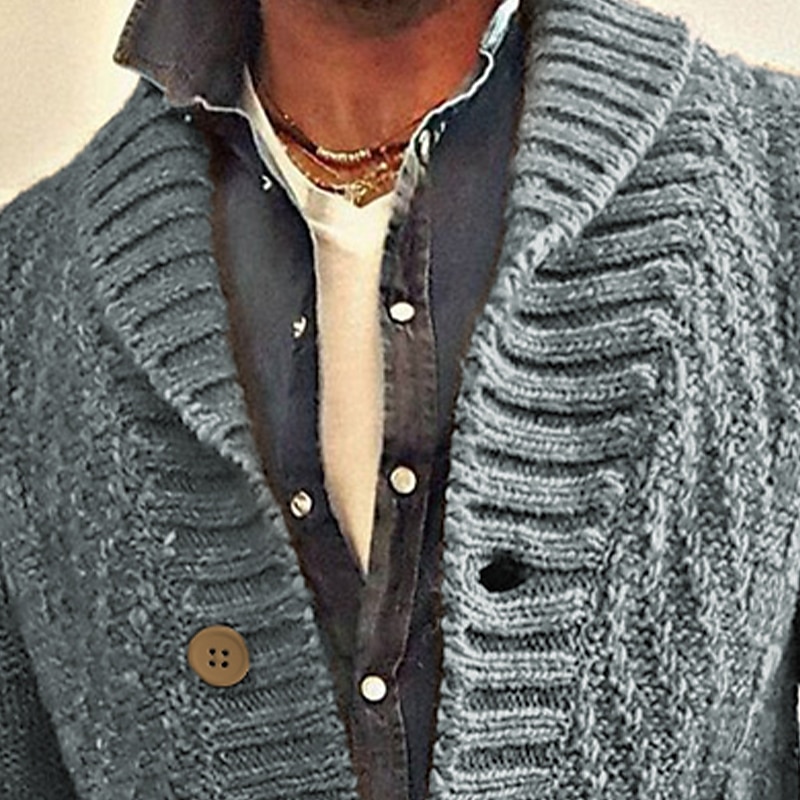 Men's Sweater Cardigan Cropped  Sweater Knit Knitted Lapel Daily Wear Clothing Apparel Fall Winter Black Blue M L XL2