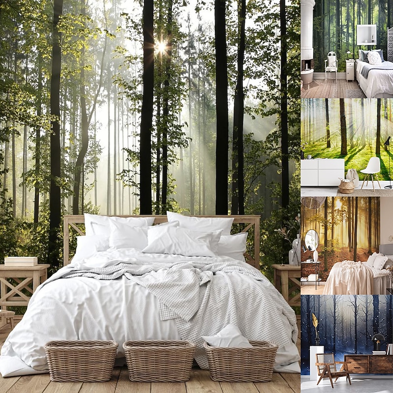 Cool Wallpapers Nature Wallpaper Wall Mural Forest Wall Covering Sticker Peel and Stick Removable PVC/Vinyl Material Self Adhesive/Adhesive Required Wall Decor for Living Room Kitchen Bathroom
