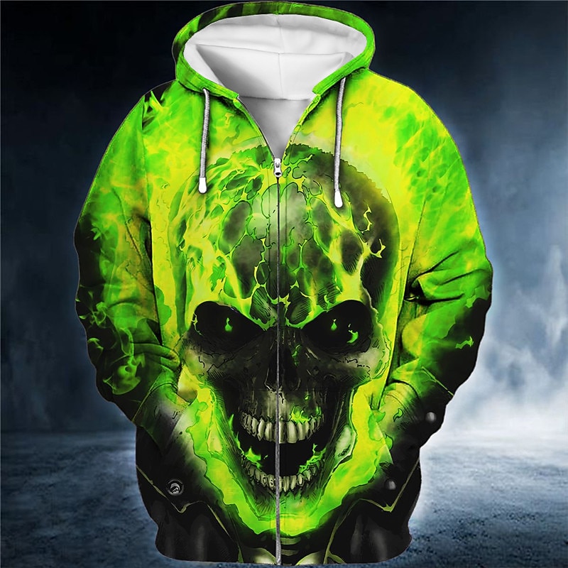 Men's Skull Graphic Prints Hoodie Hoodies Sweatshirt Streetwear Designer Long Sleeve Hooded Sports & Outdoor Daily Sports Pink Blue Zipper Print Spring &  Fall Designer2