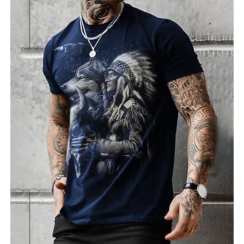 American Indian Wolf Native American T-shirt Anime Cartoon Anime 3D Classic Street Style For Couple's Men's Women's Adults' 3D Print3