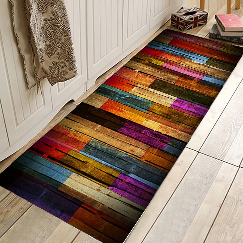 Rug Runner Colour Stripe Floor Mat Door Mat Hallway Carpets Area Rugs Washable for Bedroom Living Room Kitchen Bathroom Anti-Slip Floor Mats Wood lines2