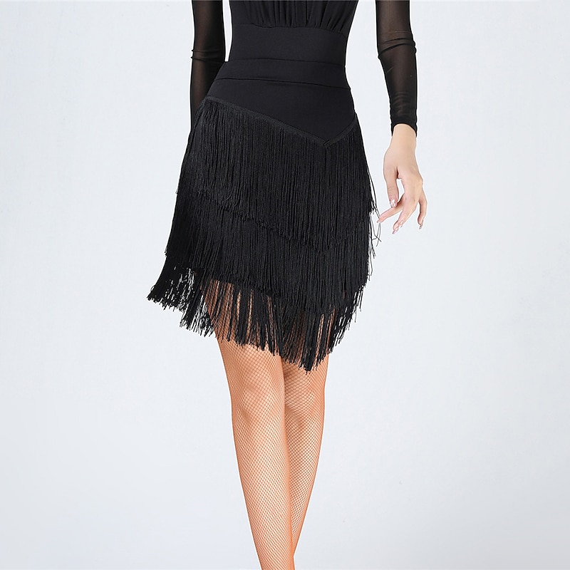 Latin Dance Skirts Tassel Pure Color Women's Training Party High Terylene