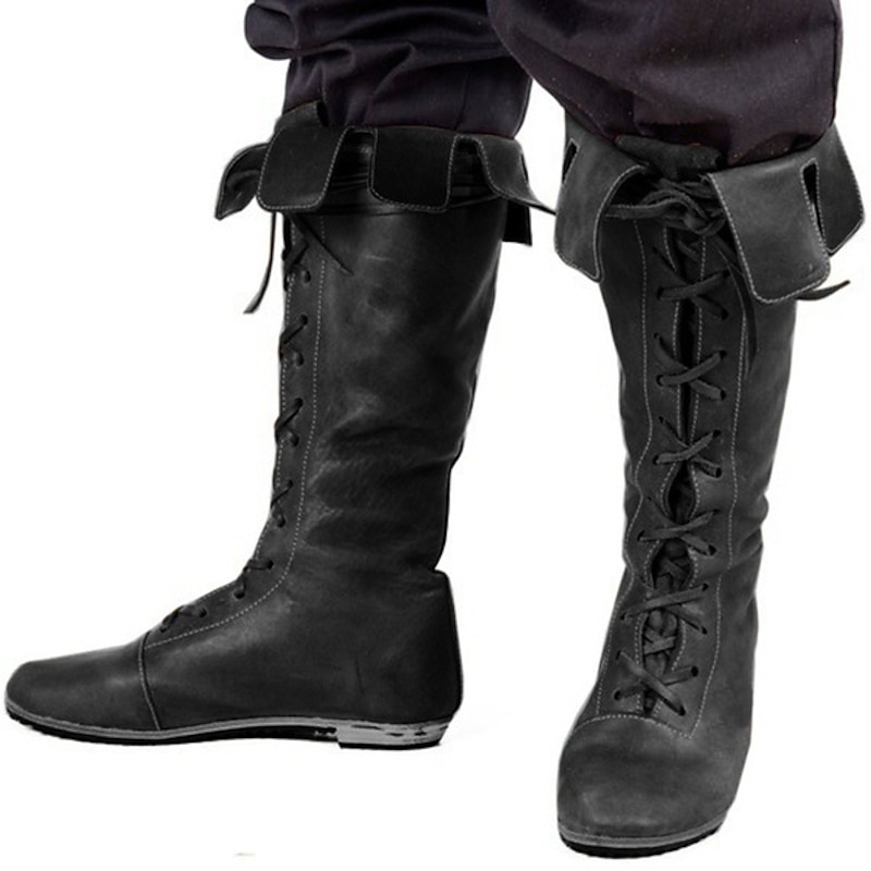 Men's Black Lace-Up Medieval Style Boots, Perfect for Cosplay, Renaissance Fairs, and Historical Reenactments3