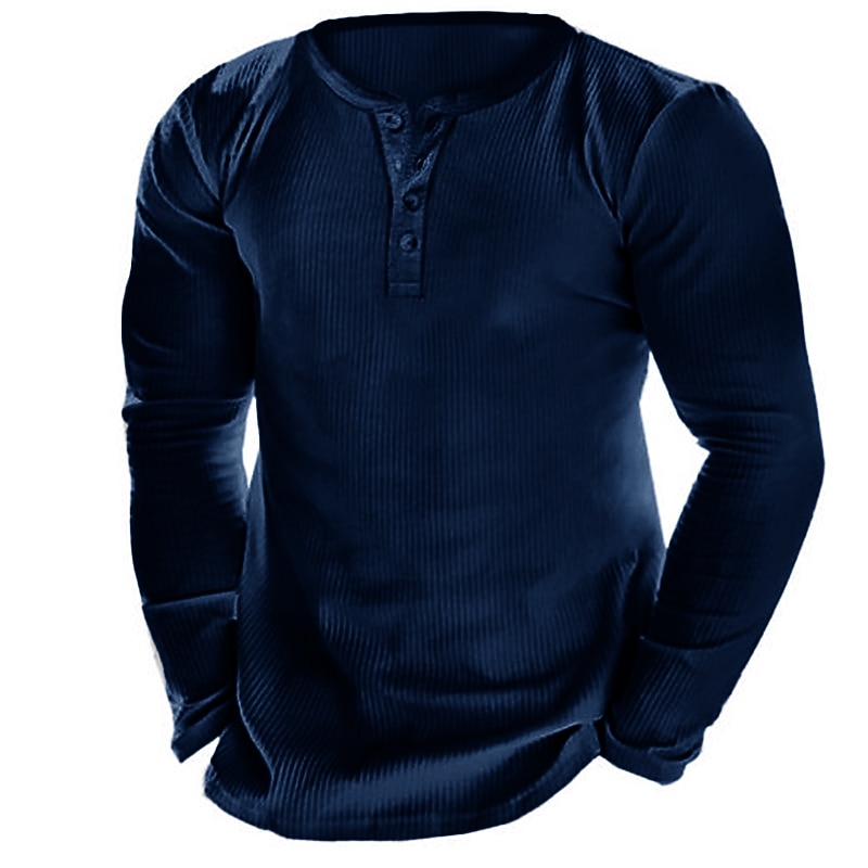 Men's Button T Shirt Henley Shirt Long Sleeve Shirt Long Sleeve Henley Spring &  Fall Plain Designer Basic Modern Contemporary Vacation Street Going out Blue Brown Gray Top Tee for Men2