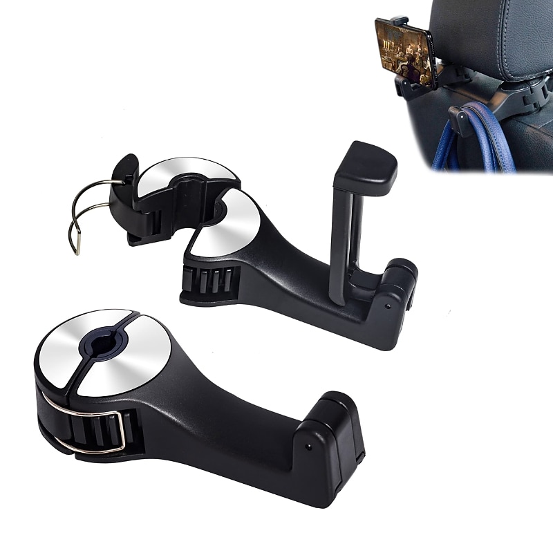 2PCS 2 in 1 Car Seat Hooks for Purses and Bags with Phone Holder Automative Headrest Purse Handbag Holder Hangers Organizers Falling Resistance Quietness and Universal Fit