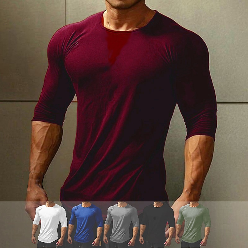 Men's Gym Shirt Workout Shirt Running Shirt Patchwork Long Sleeve Top Athletic Athleisure Fall Solid Colored Spandex Quick Dry Soft Breathable Jogging Training Bodybuilding Sportswear Activewear Wine