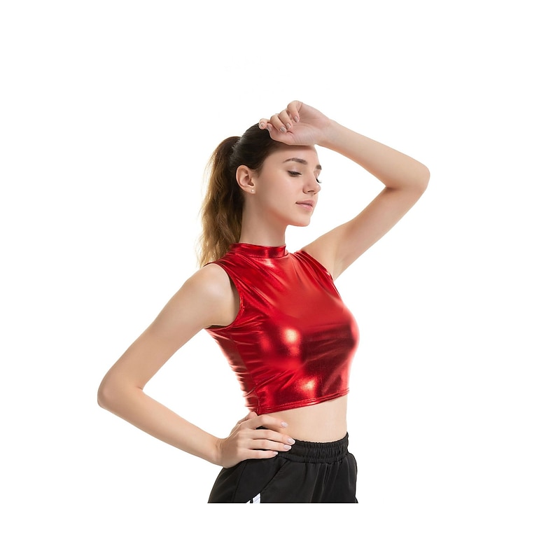 Metallic 1980s Shiny Latex Patent Crop Top PU Leather Fancy Dress Women's Carnival Costume Masquerade Party Bachelorette Party Pride Parade Adults' Top4